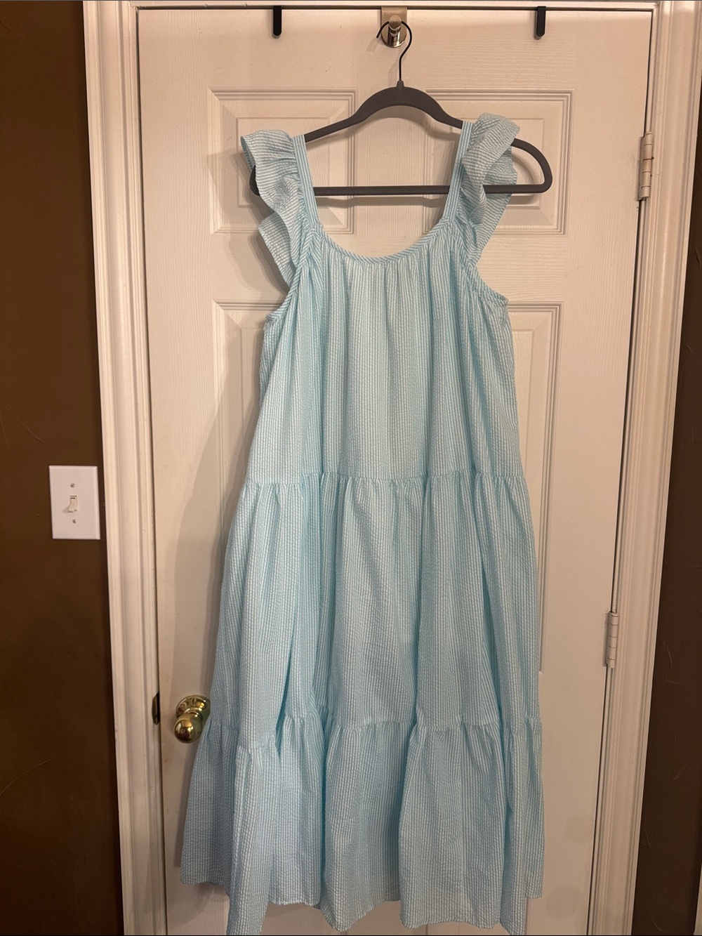 Womens Light Blue Ruffle Strap Tiered Summer Dress